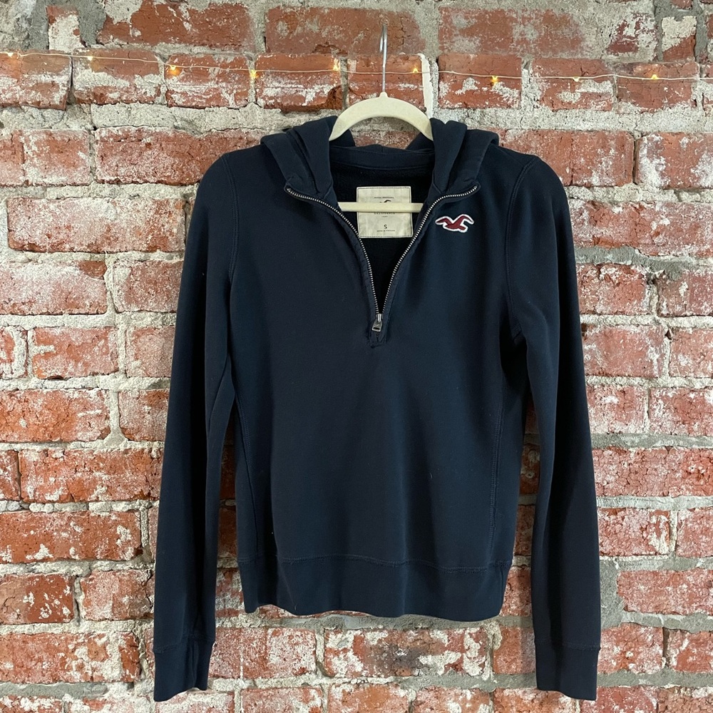 Hollister fleece half zip Classic Hoodie - Navy Blue/ S
